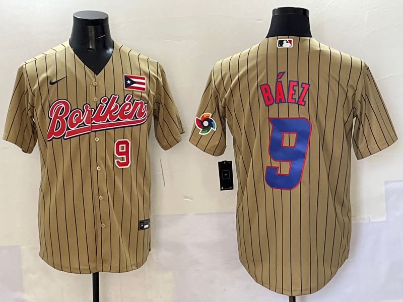 Men Puerto Rico #9 Baez Brown Stripe Joint Name 2025 Nike MLB Jersey style 3->more jerseys->MLB Jersey